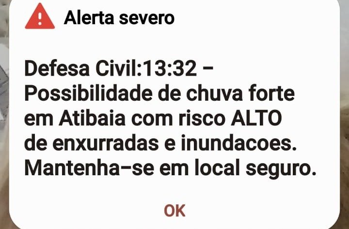 Defesa Civil de São Paulo emite Alerta Severo para Chuvas em Atibaia e Região